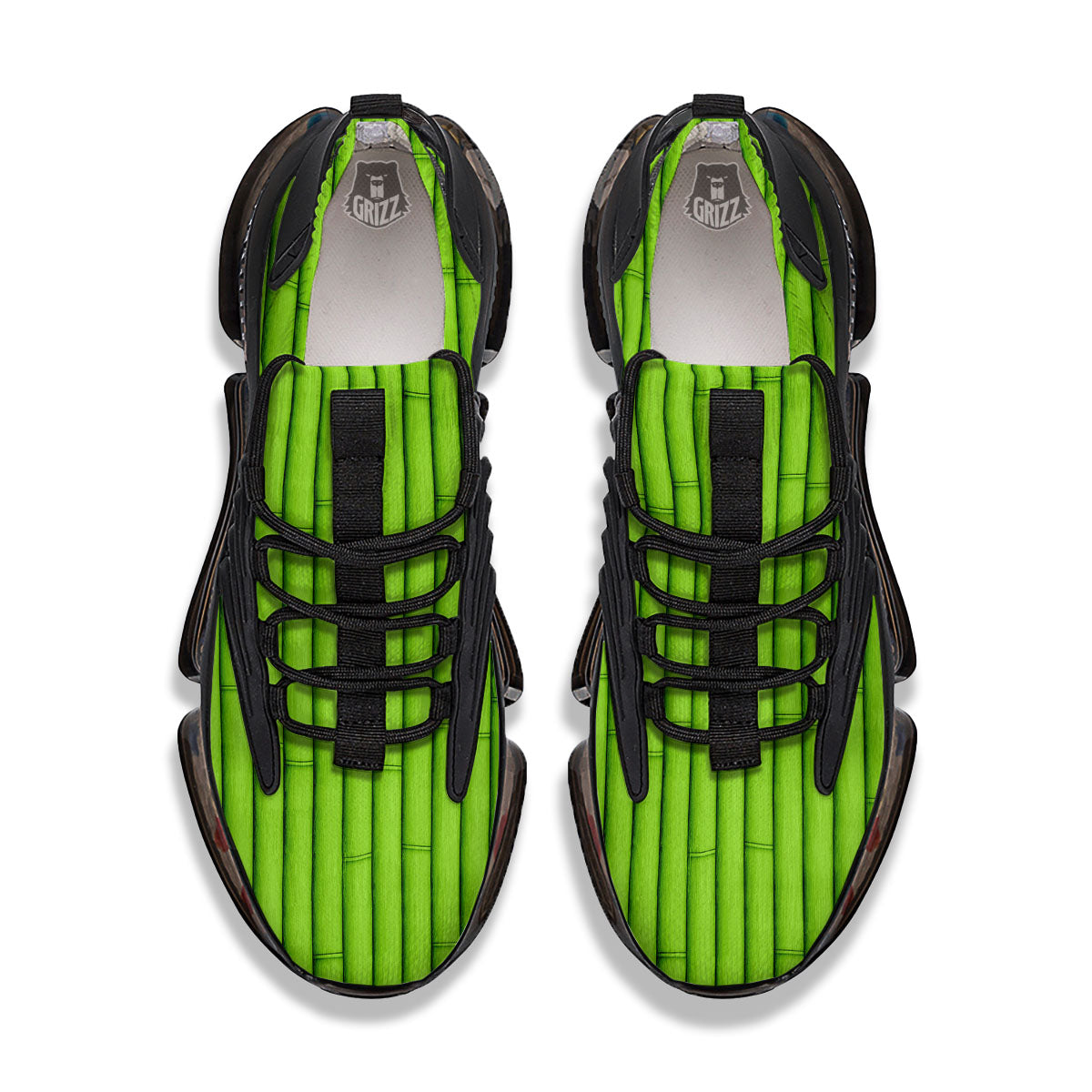 Green Bamboo Print Black Gym Shoes-grizzshop