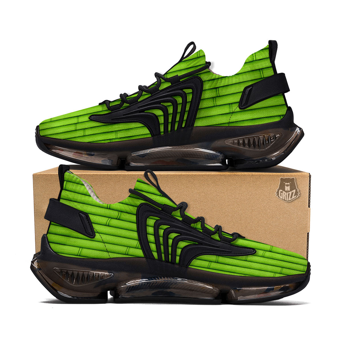 Green Bamboo Print Black Gym Shoes-grizzshop