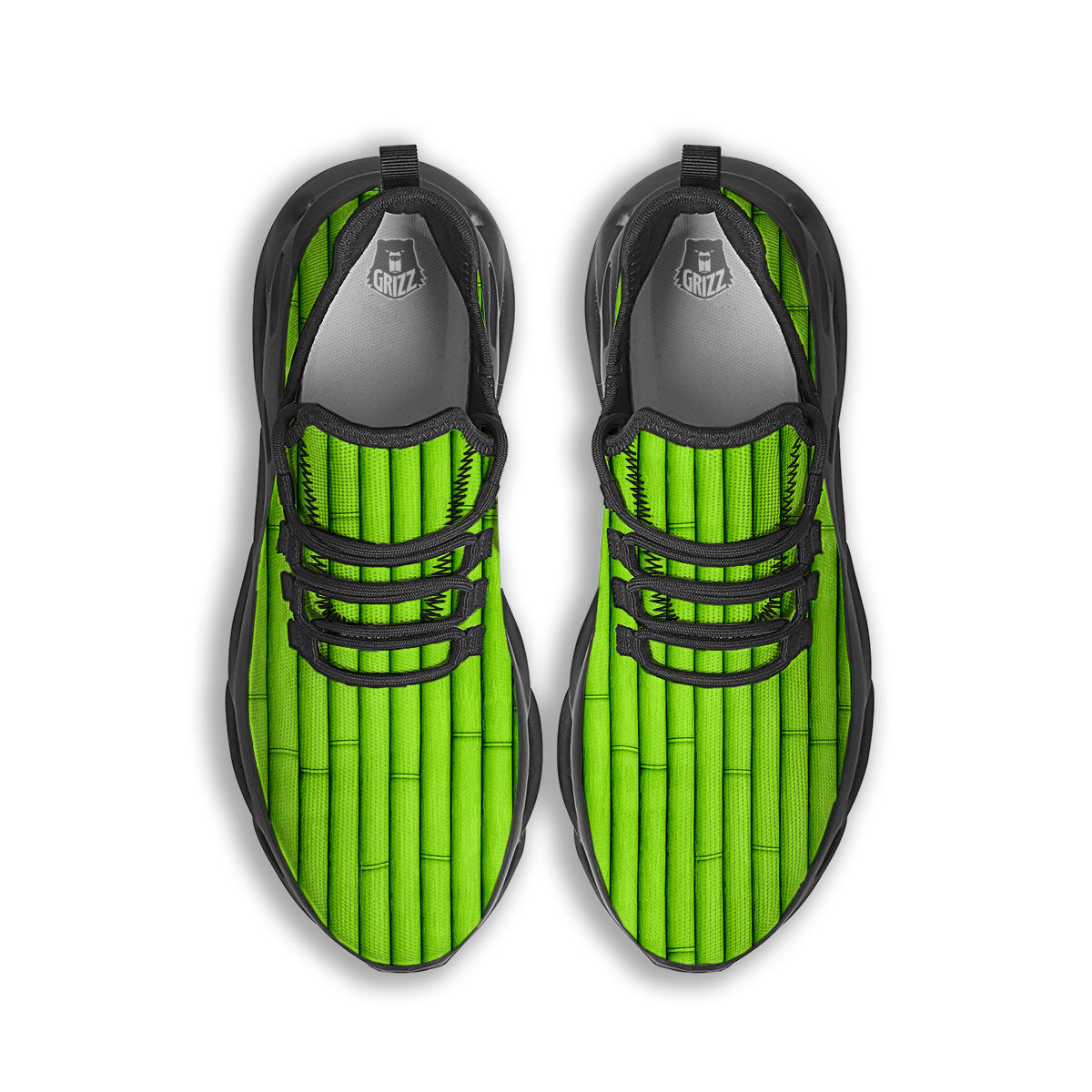 Green Bamboo Print Black Running Shoes-grizzshop
