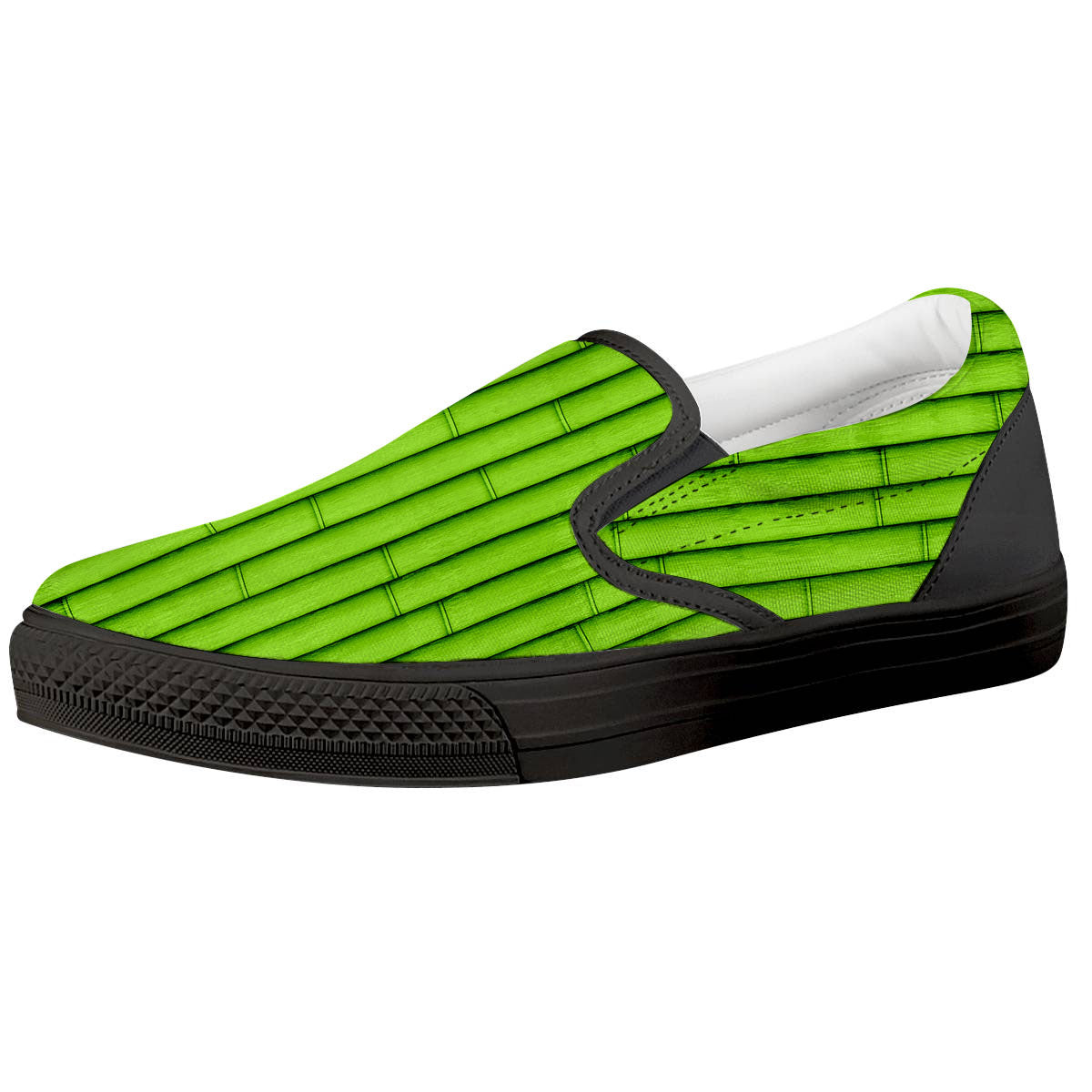 Green Bamboo Print Black Slip On Shoes-grizzshop