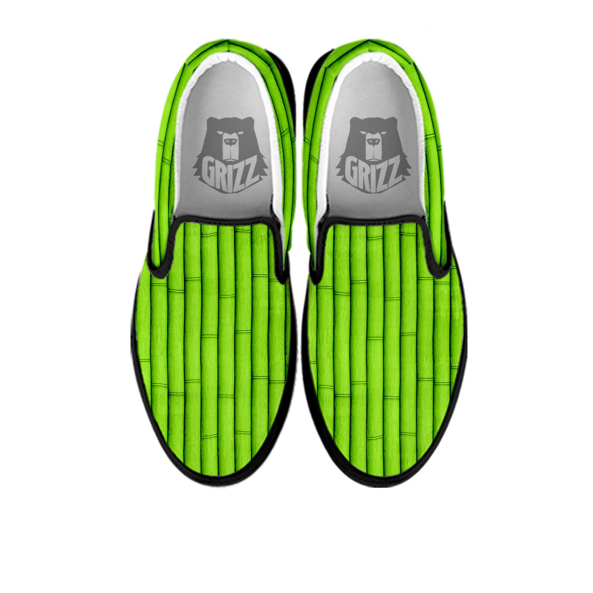 Green Bamboo Print Black Slip On Shoes-grizzshop