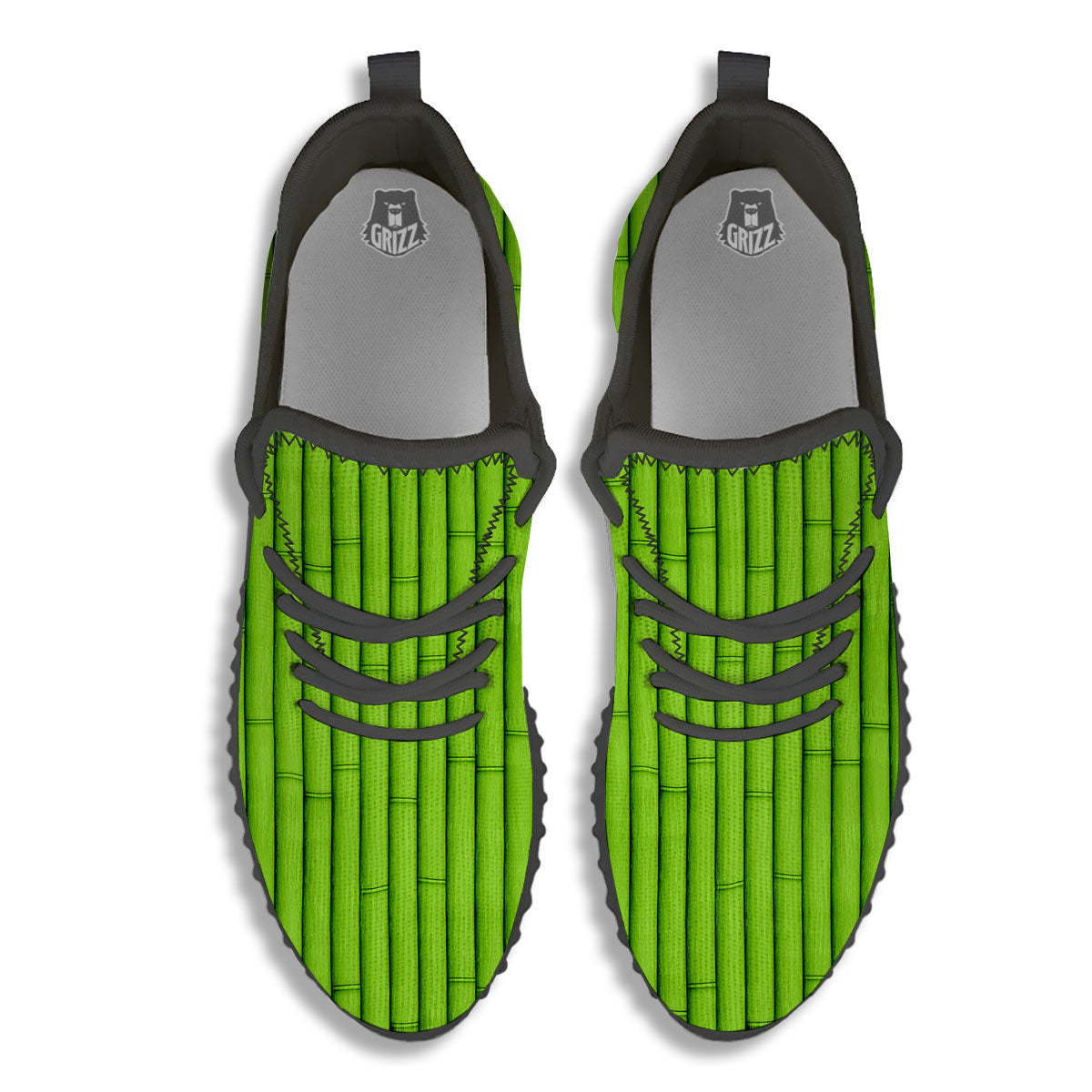 Green Bamboo Print Black Walking Shoes-grizzshop