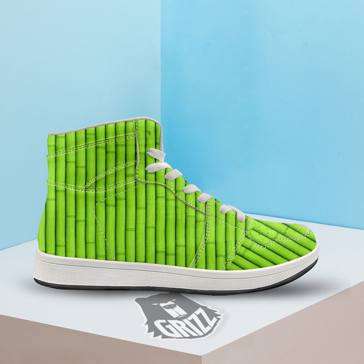 Green Bamboo Print High Top Sneakers-grizzshop