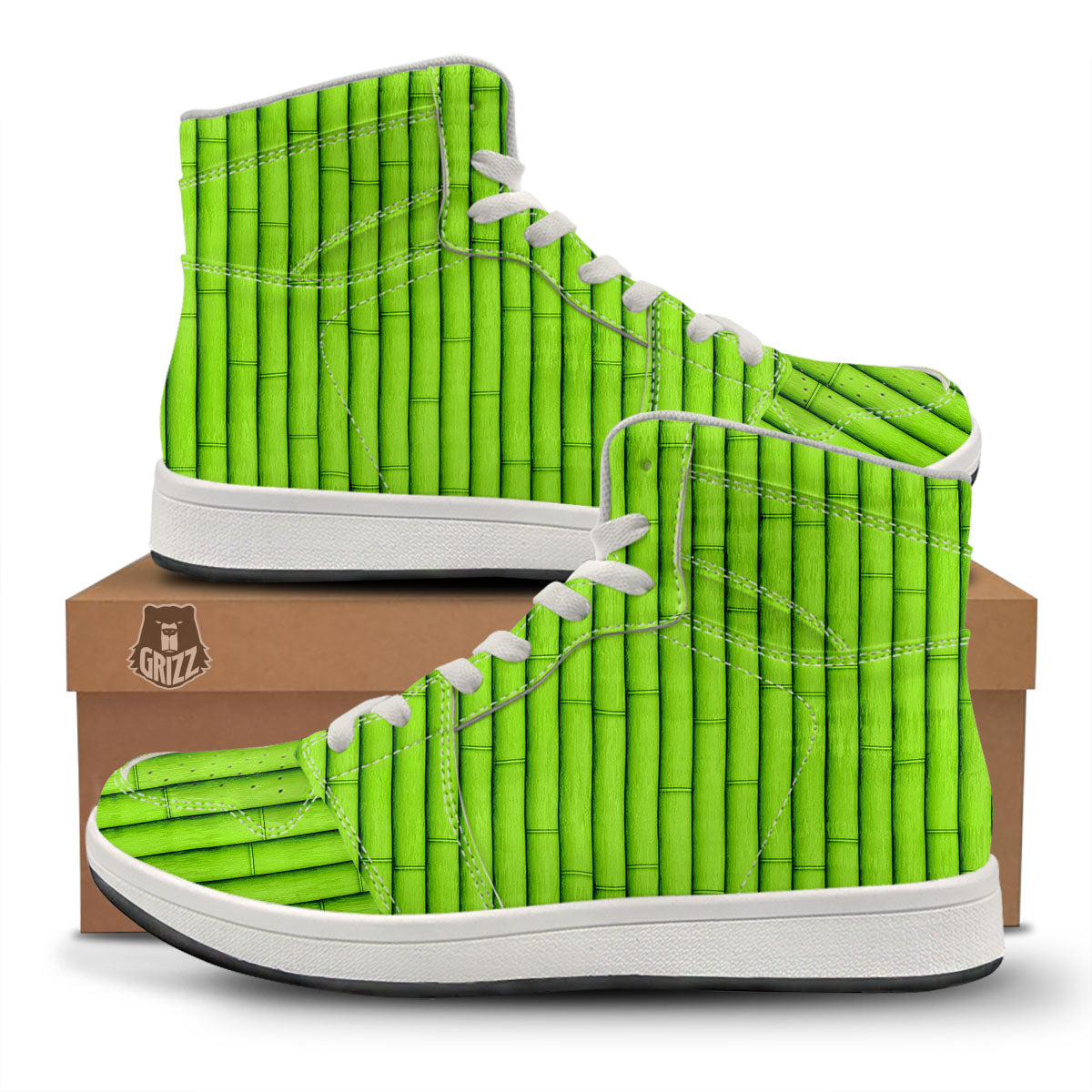 Green Bamboo Print High Top Sneakers-grizzshop