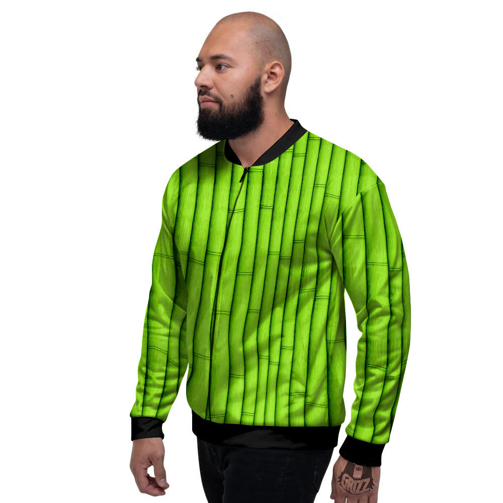 Green Bamboo Print Men's Bomber Jacket-grizzshop