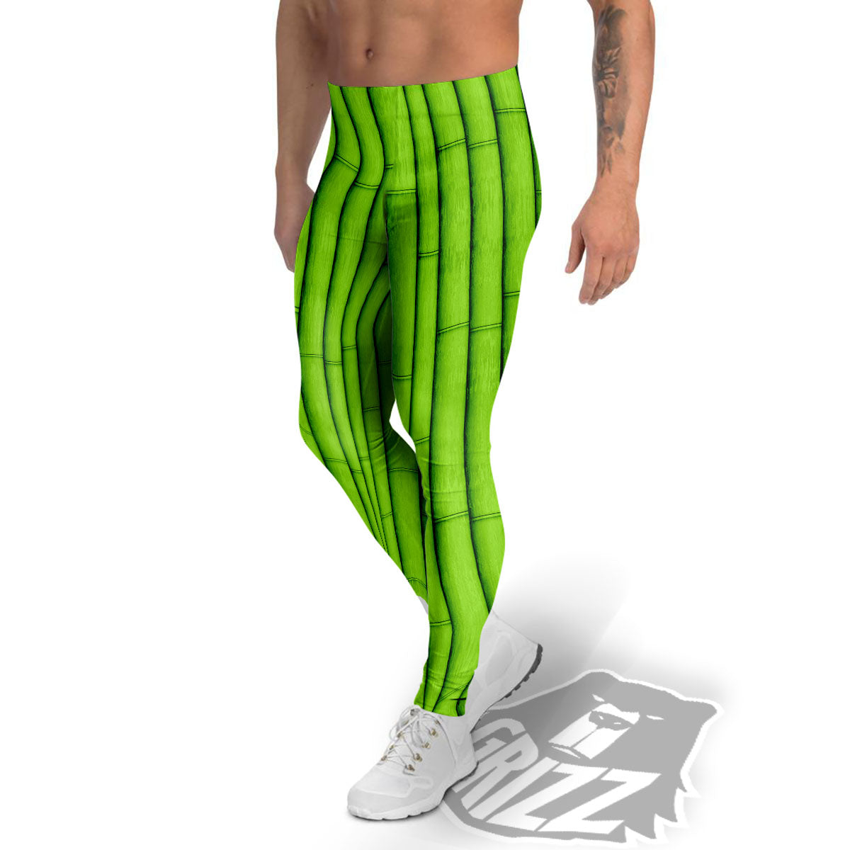 Green Bamboo Print Men's Leggings-grizzshop