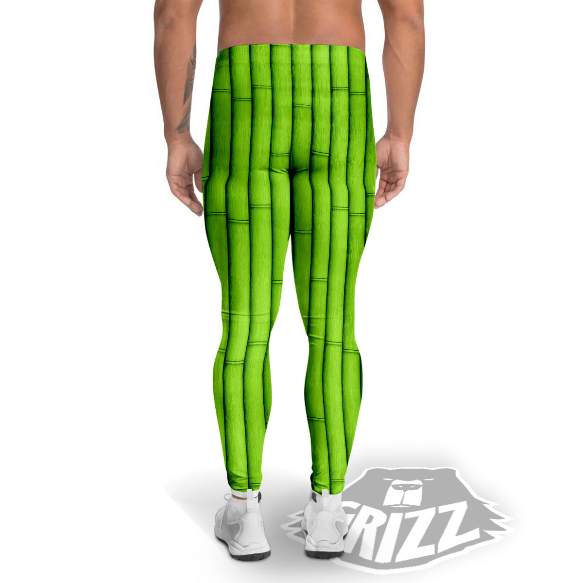 Green Bamboo Print Men's Leggings-grizzshop