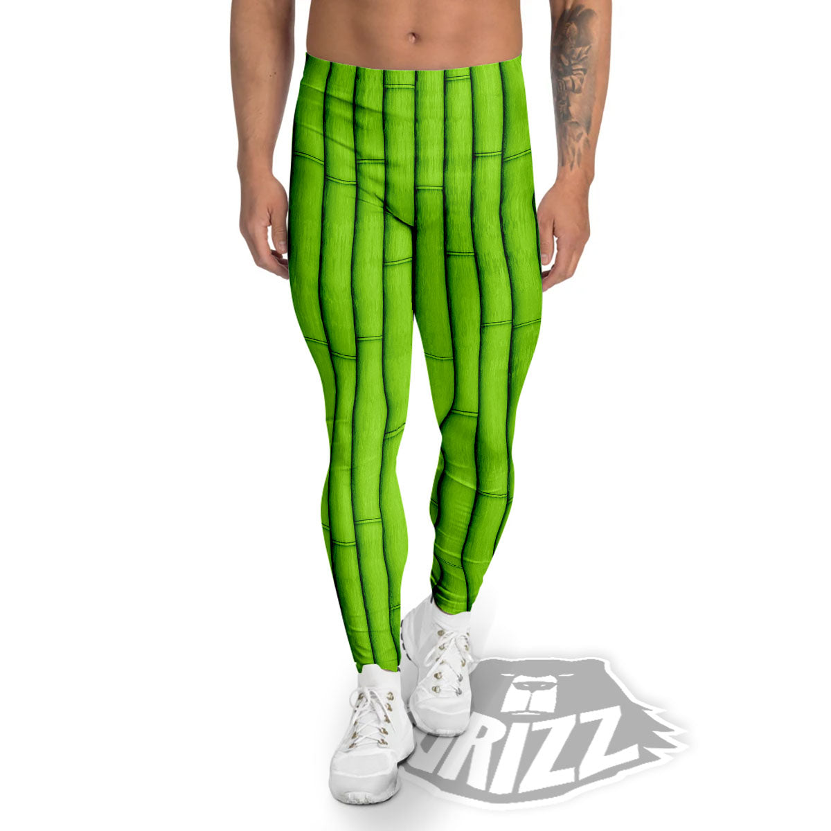 Green Bamboo Print Men's Leggings-grizzshop