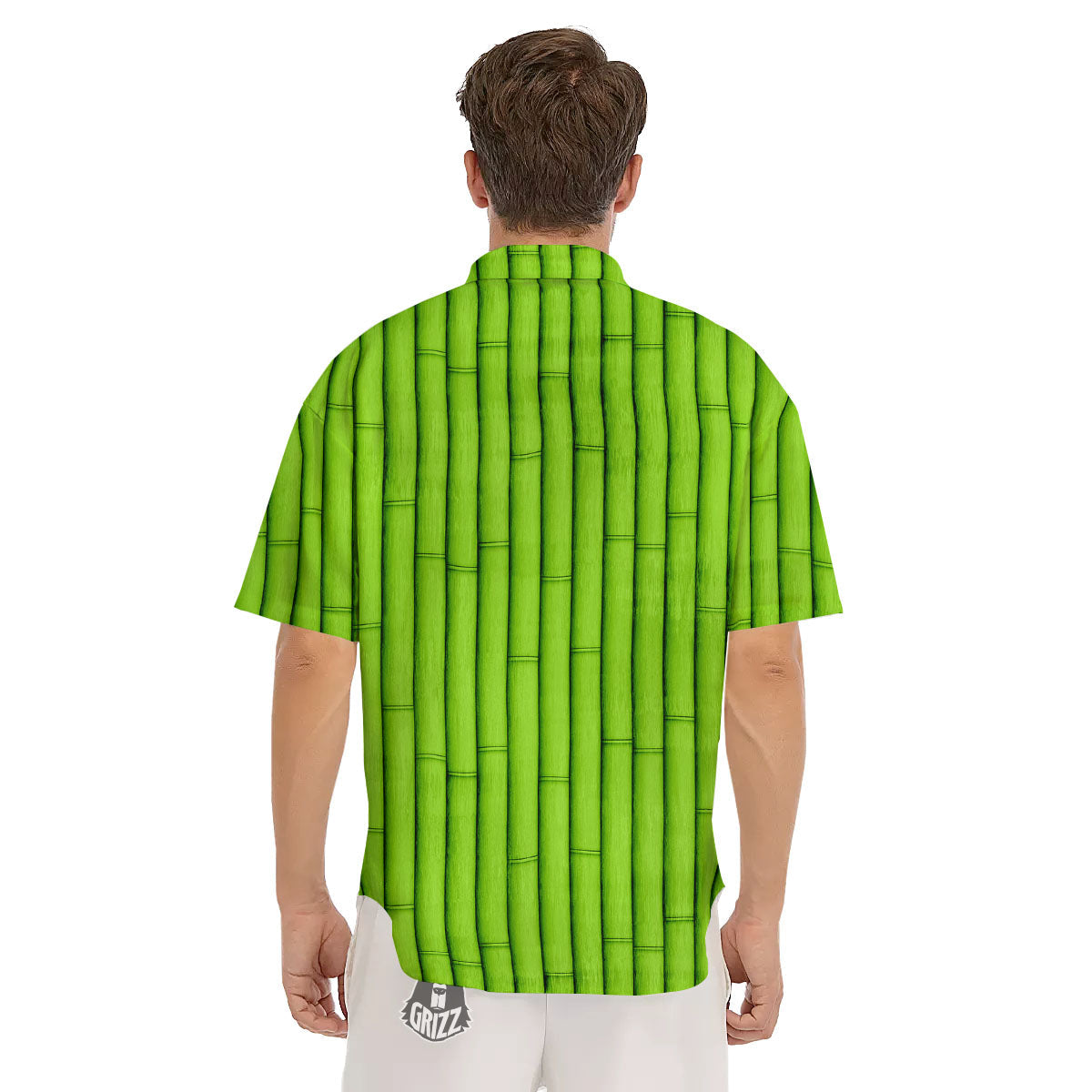 Green Bamboo Print Men's Short Sleeve Shirts-grizzshop