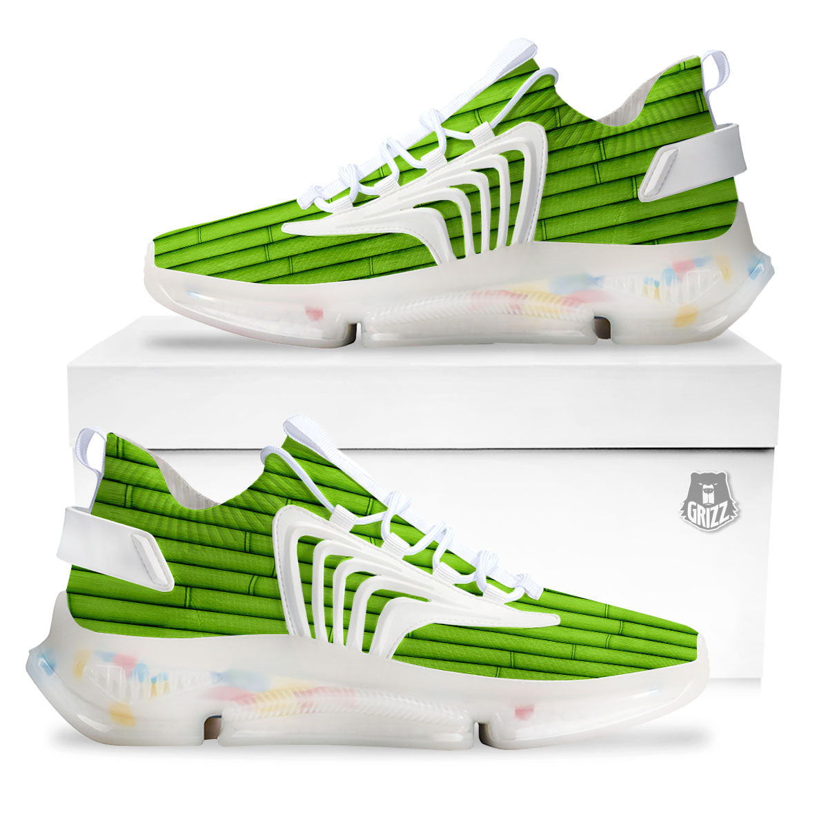 Green Bamboo Print White Gym Shoes-grizzshop