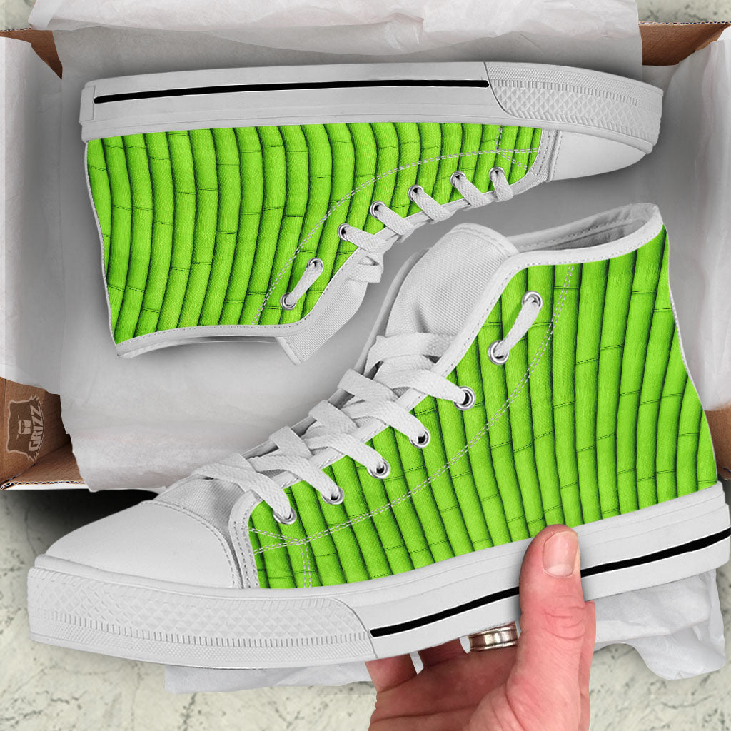 Green Bamboo Print White High Top Shoes-grizzshop