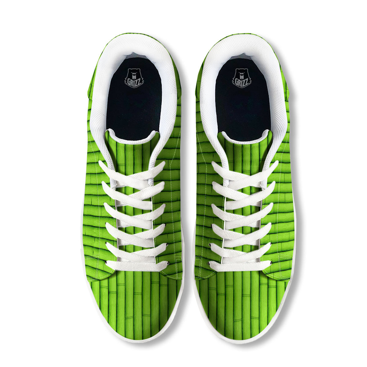 Green Bamboo Print White Low Top Sneakers-grizzshop