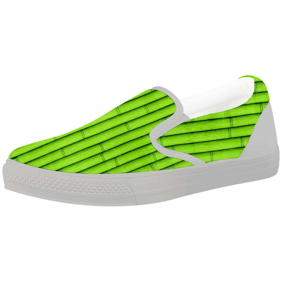 Green Bamboo Print White Slip On Shoes-grizzshop