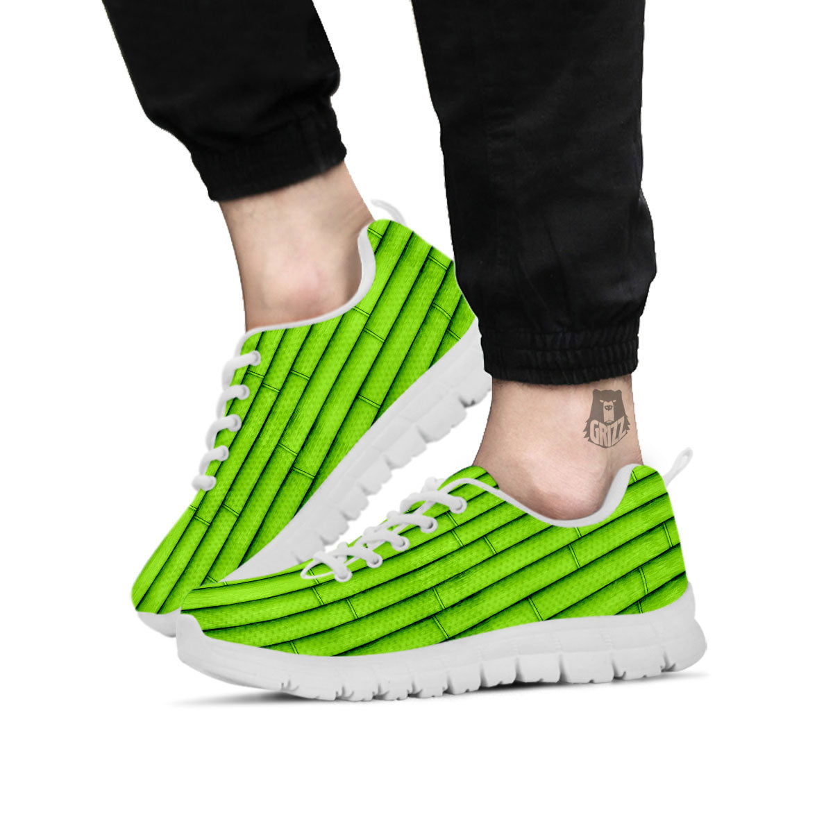 Green Bamboo Print White Sneaker-grizzshop
