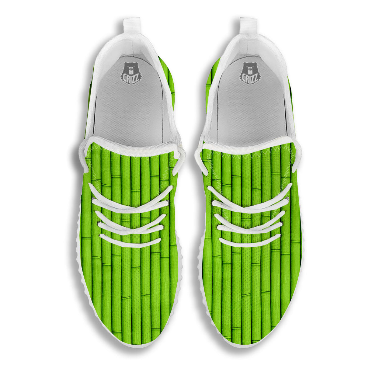 Green Bamboo Print White Walking Shoes-grizzshop