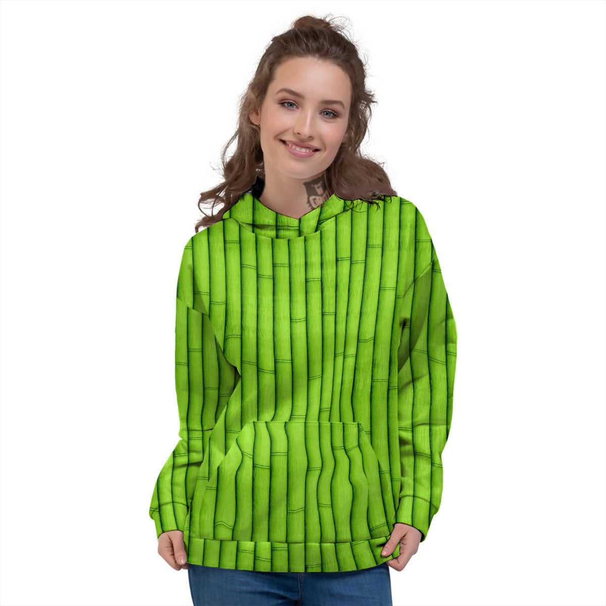 Green Bamboo Print Women's Hoodie-grizzshop