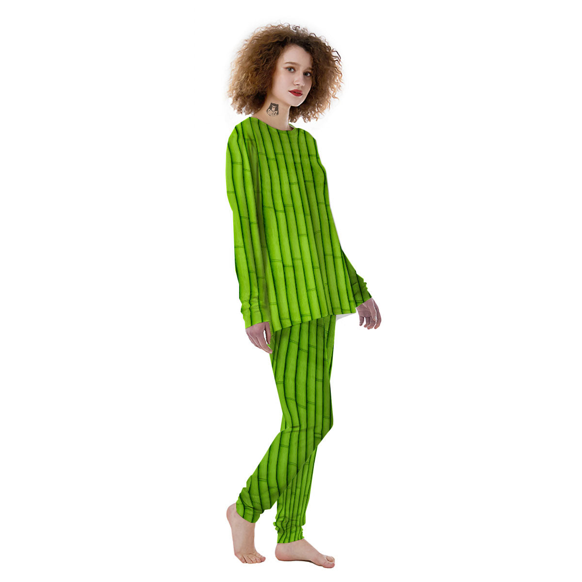 Green Bamboo Print Women's Pajamas-grizzshop