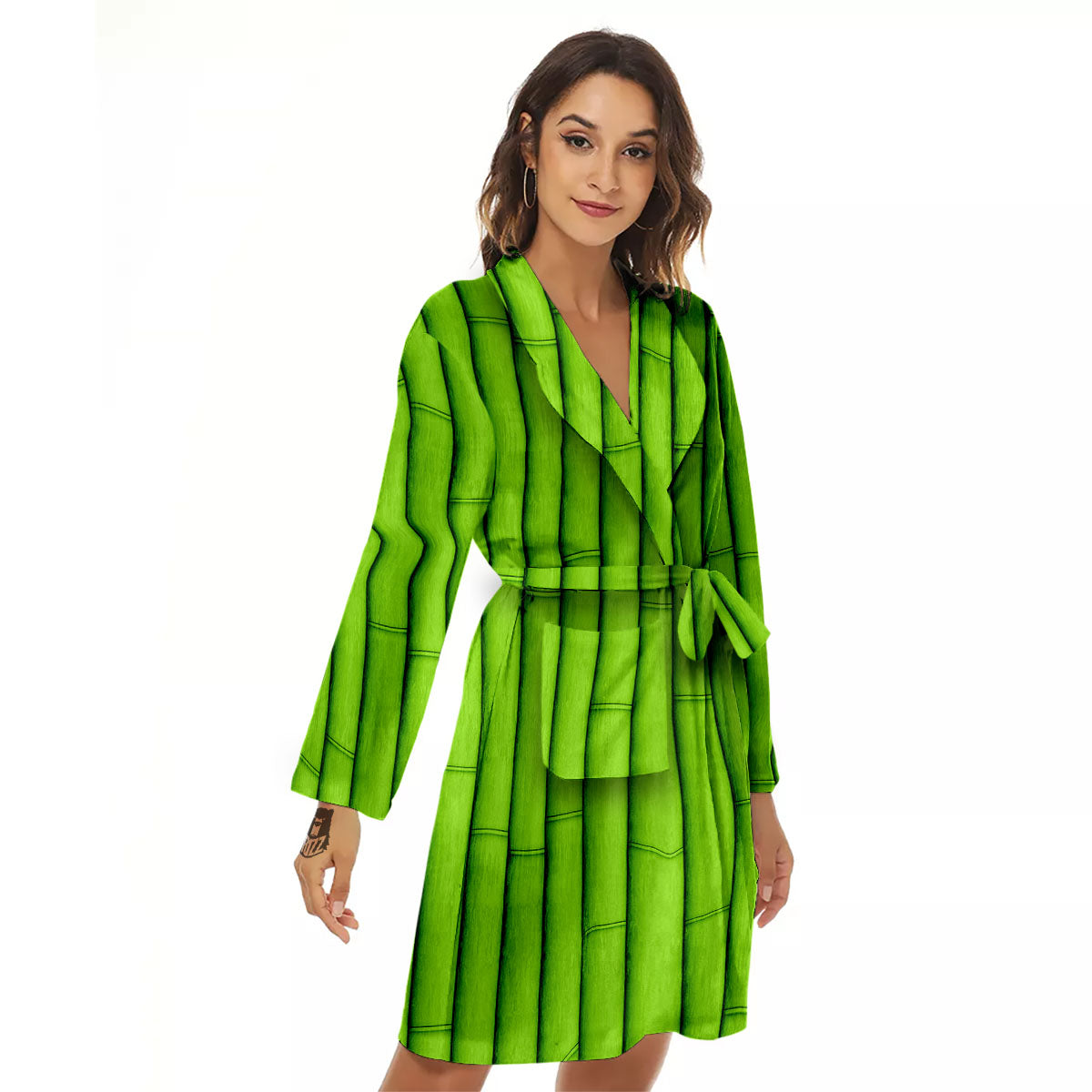 Green Bamboo Print Women's Robe-grizzshop