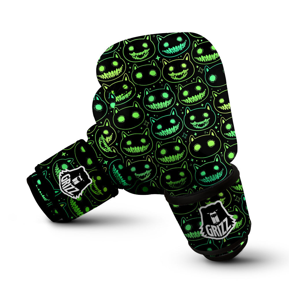 Green Black Head Cartoon Spooky Cat Print Pattern Boxing Gloves-grizzshop