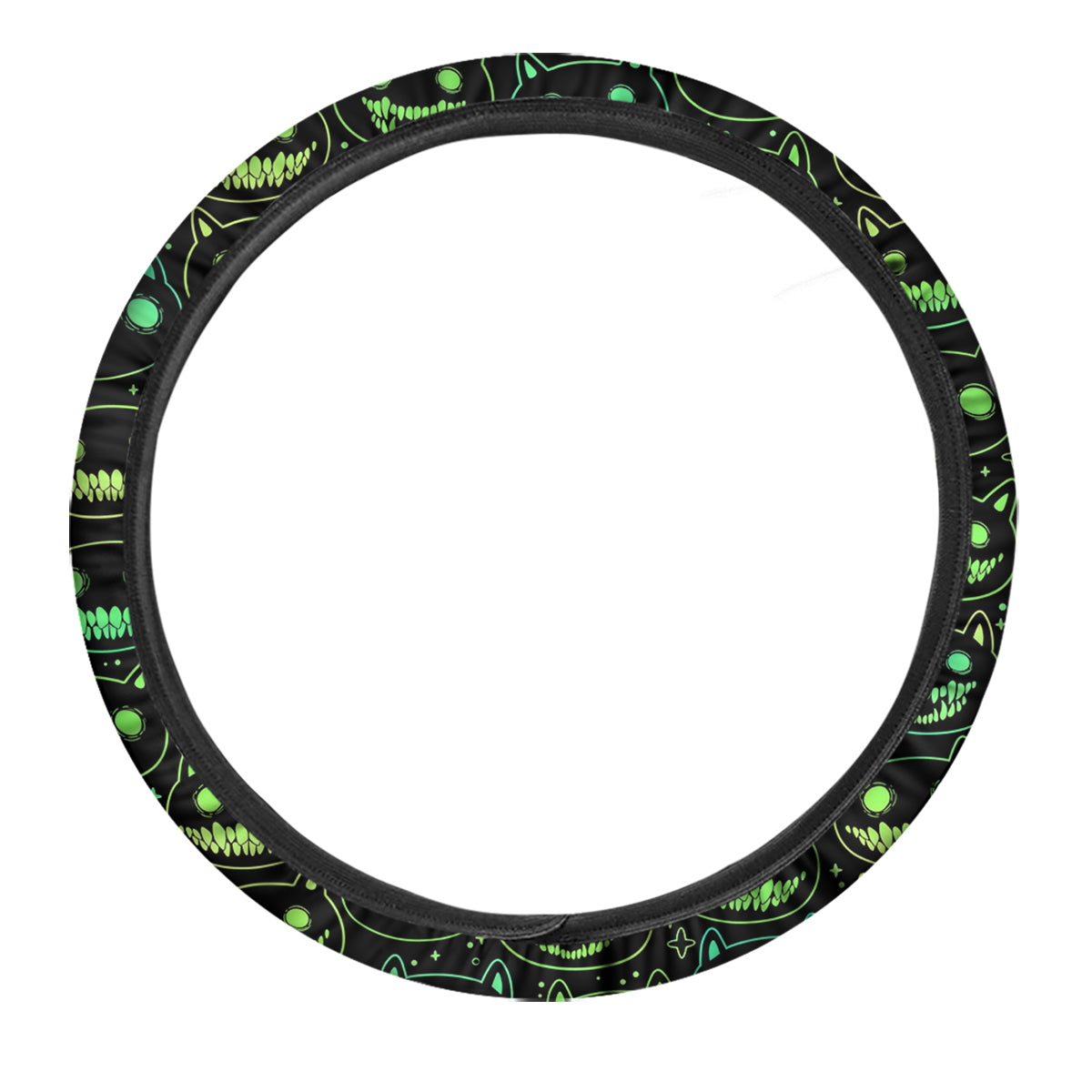 Green Black Head Cartoon Spooky Cat Print Pattern Car Steering Wheel Cover-grizzshop