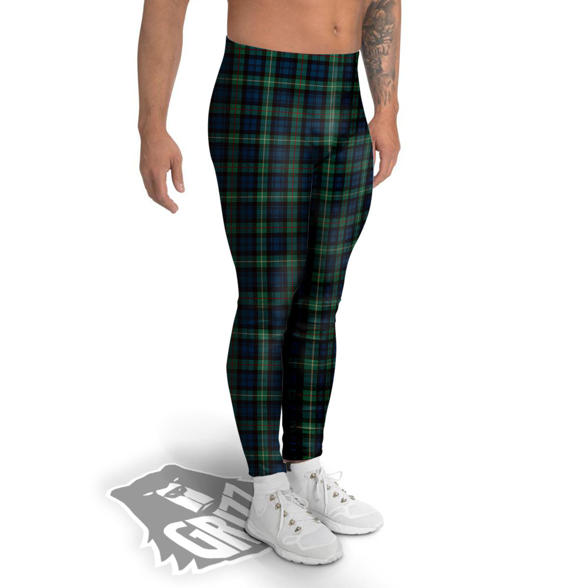 Green Blue And Red Line Tartan Print Pattern Men's Leggings-grizzshop