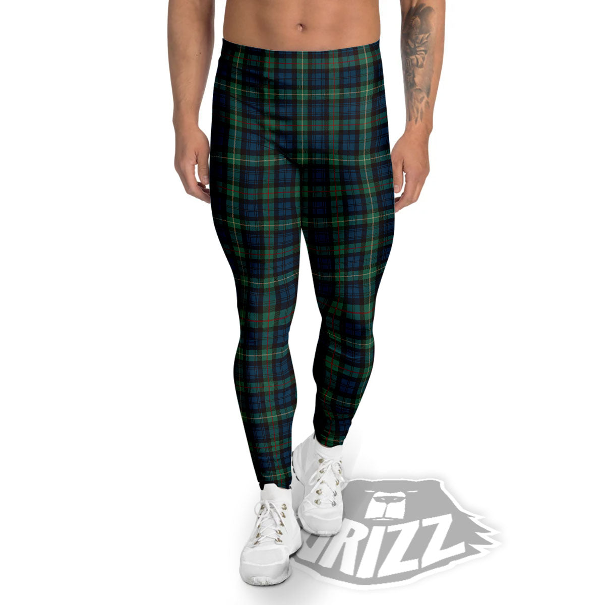 Green Blue And Red Line Tartan Print Pattern Men's Leggings-grizzshop