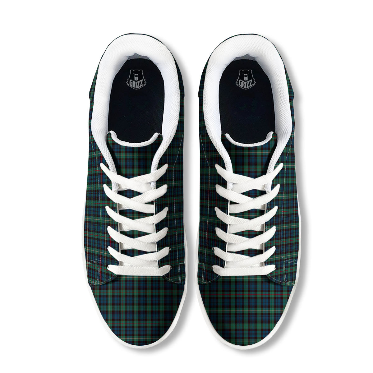 Green Blue And Red Line Tartan Print Pattern White Low Top Sneakers-grizzshop