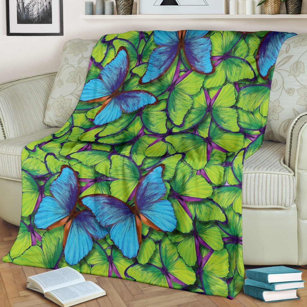 Green Blue Butterfly Pattern Print Blanket-grizzshop