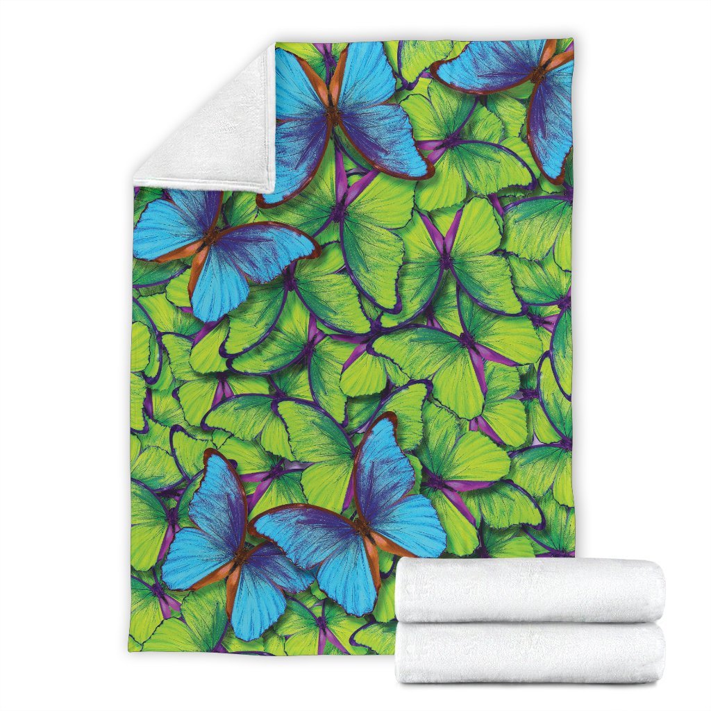 Green Blue Butterfly Pattern Print Blanket-grizzshop