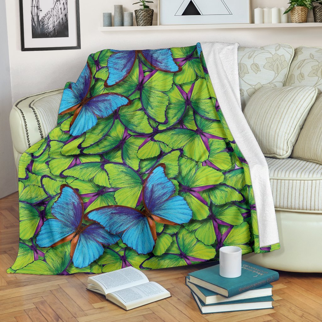 Green Blue Butterfly Pattern Print Blanket-grizzshop