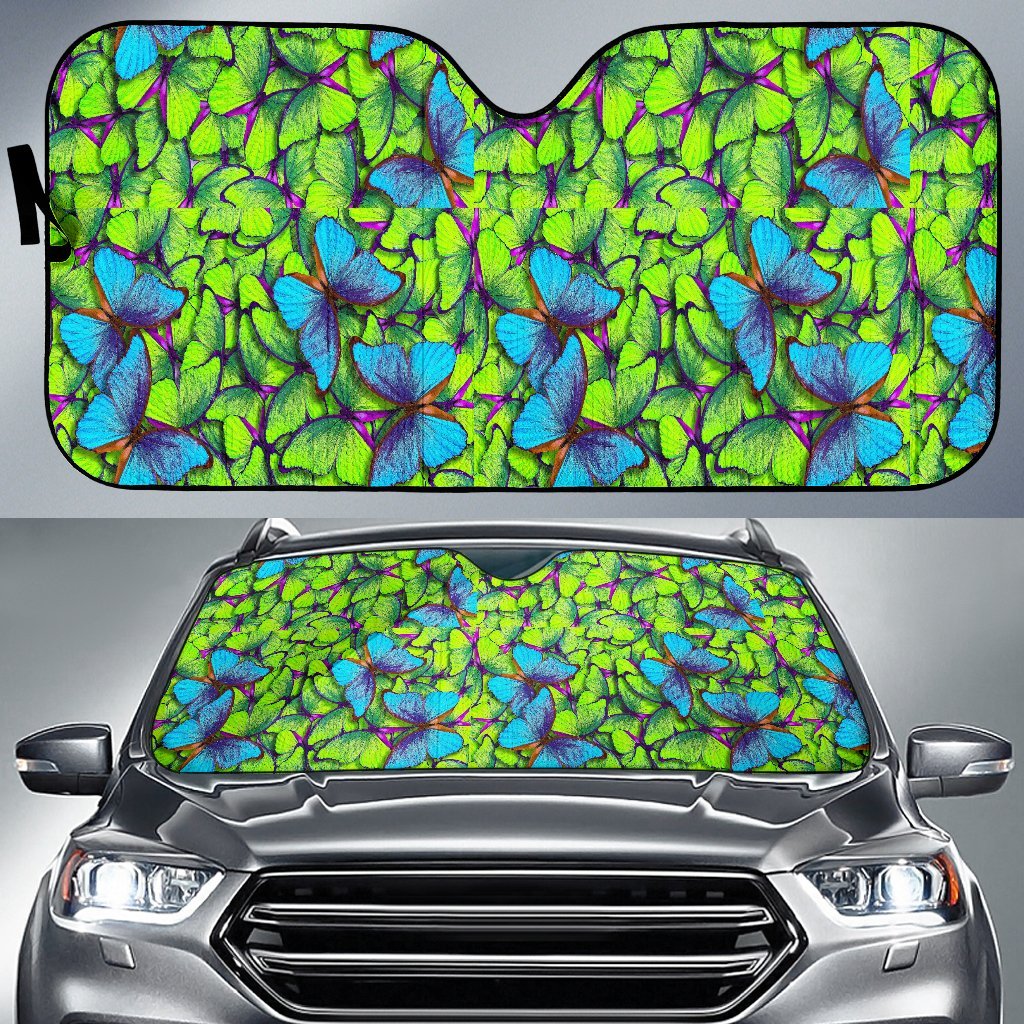 Green Blue Butterfly Pattern Print Car Sun Shade-grizzshop