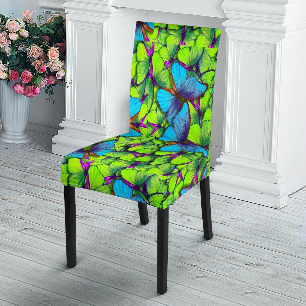 Green Blue Butterfly Pattern Print Chair Cover-grizzshop