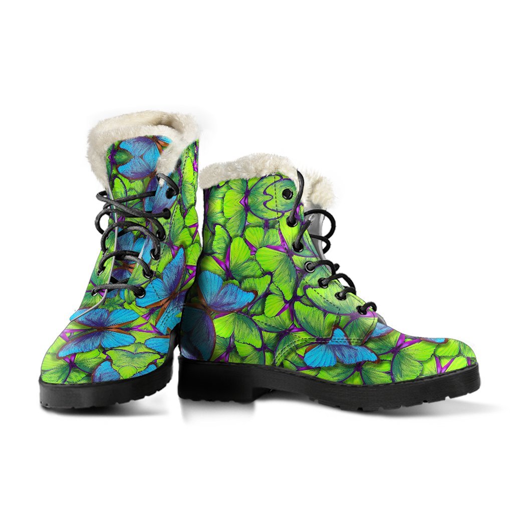 Green Blue Butterfly Pattern Print Comfy Winter Boots-grizzshop