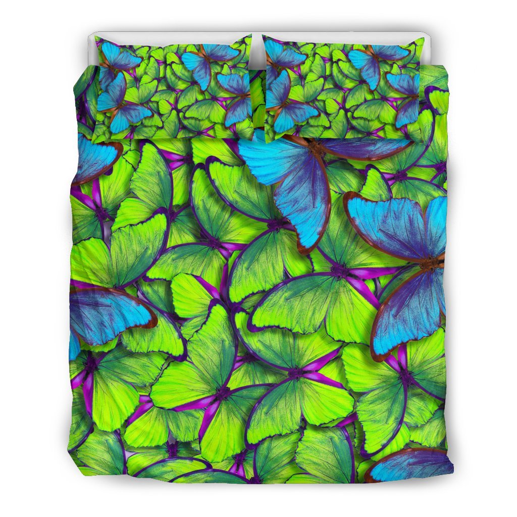 Green Blue Butterfly Pattern Print Duvet Cover Bedding Set-grizzshop