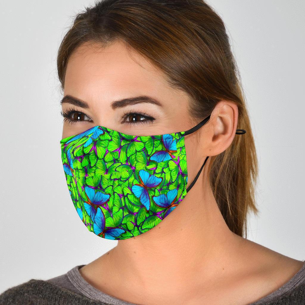 Green Blue Butterfly Pattern Print Face Mask-grizzshop