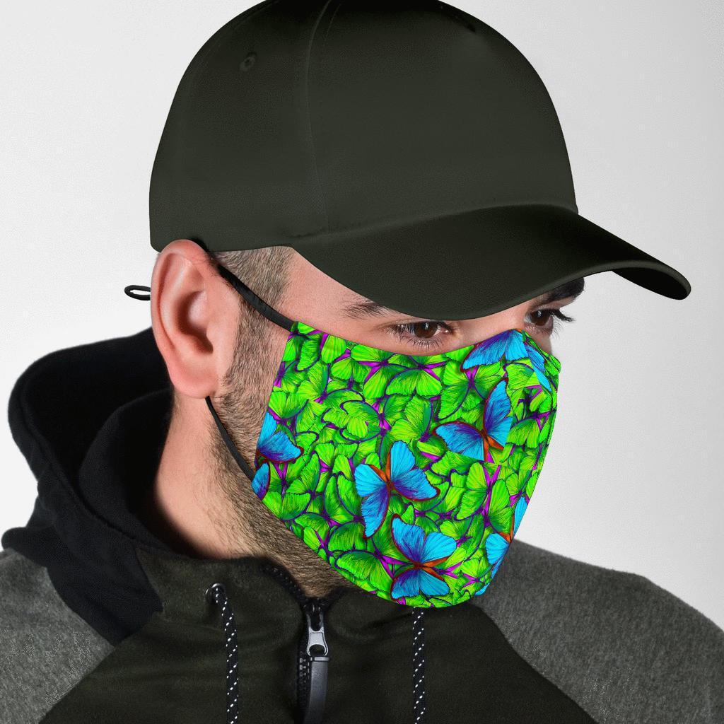 Green Blue Butterfly Pattern Print Face Mask-grizzshop