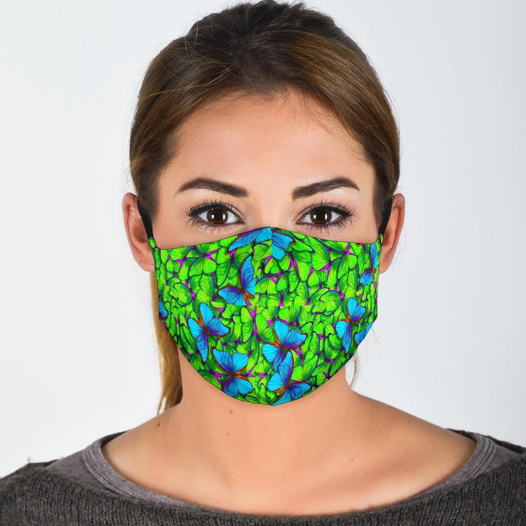 Green Blue Butterfly Pattern Print Face Mask-grizzshop