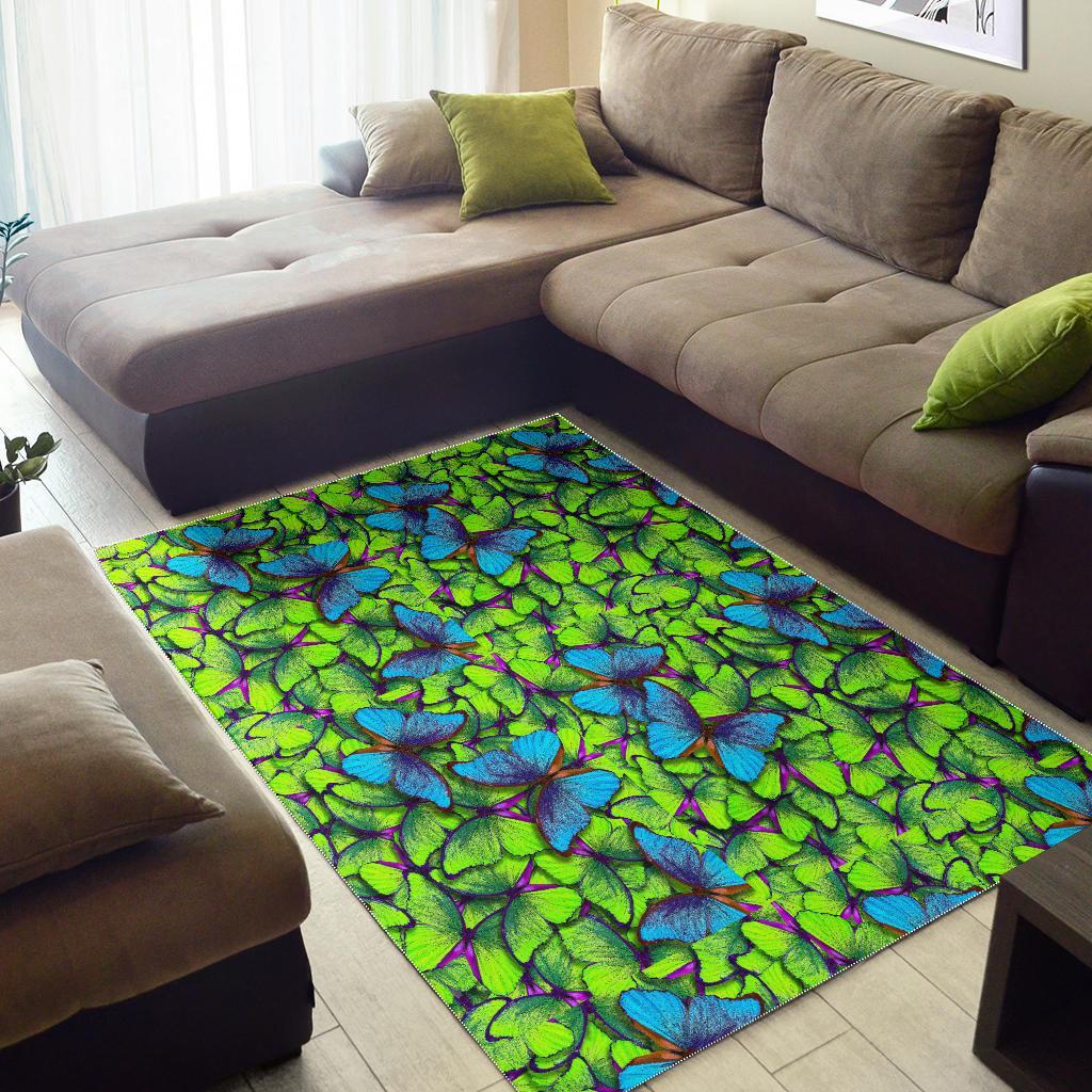 Green Blue Butterfly Pattern Print Floor Mat-grizzshop