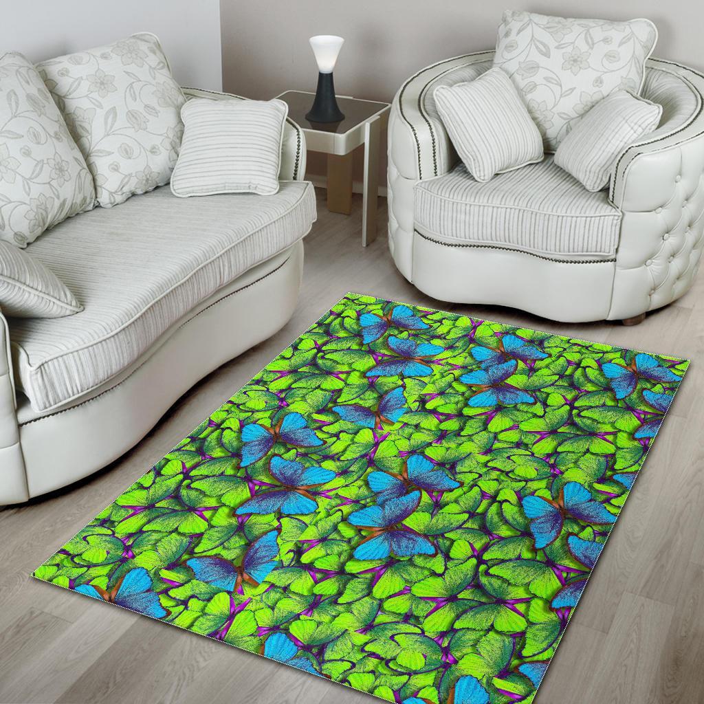 Green Blue Butterfly Pattern Print Floor Mat-grizzshop