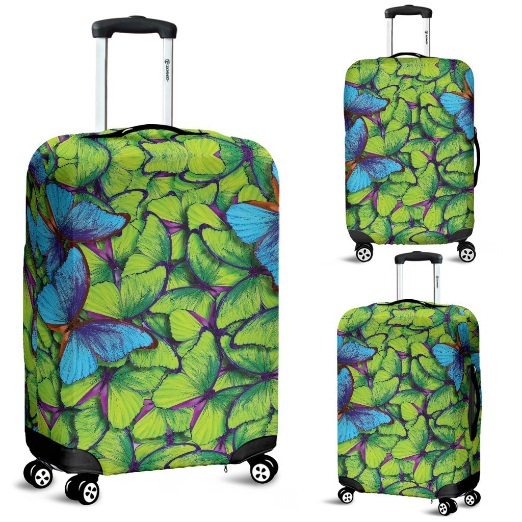 Green Blue Butterfly Pattern Print Luggage Cover Protector-grizzshop