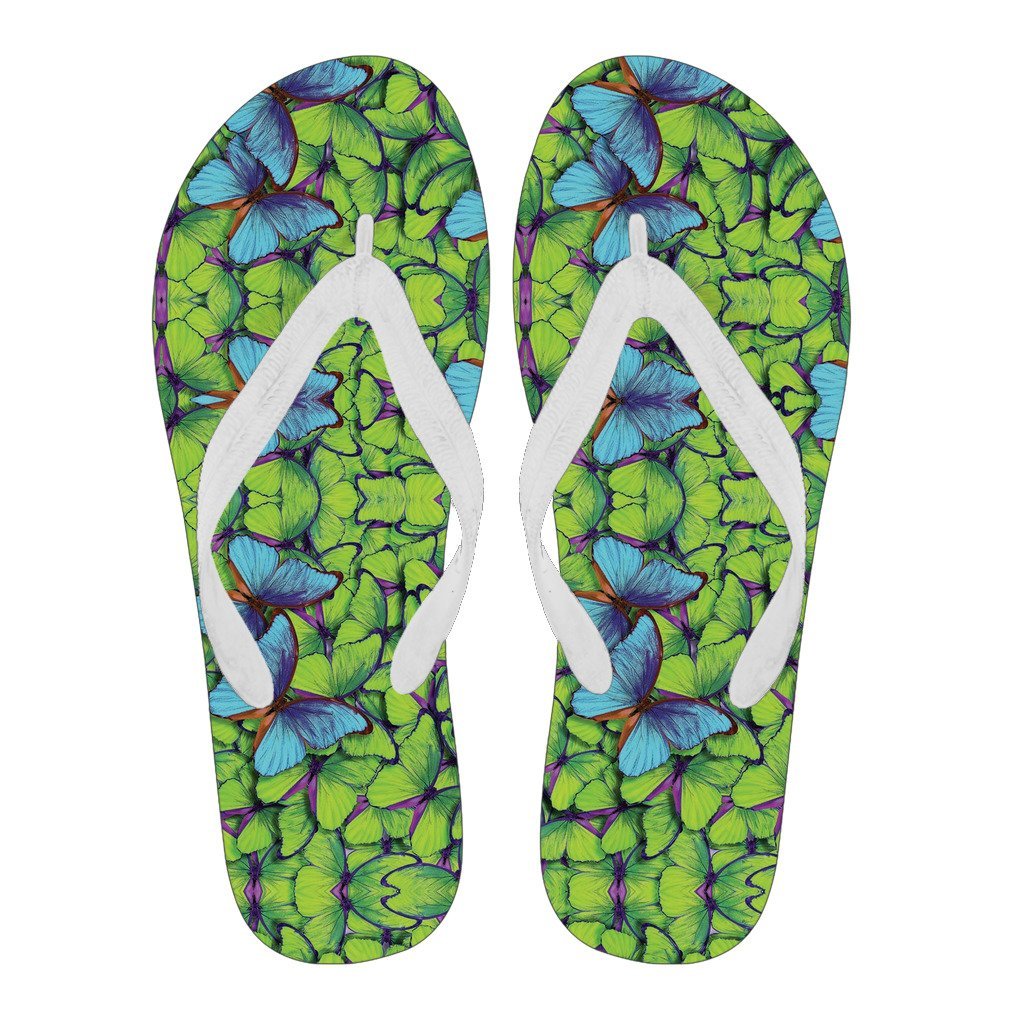 Green Blue Butterfly Pattern Print Men Flip Flops-grizzshop