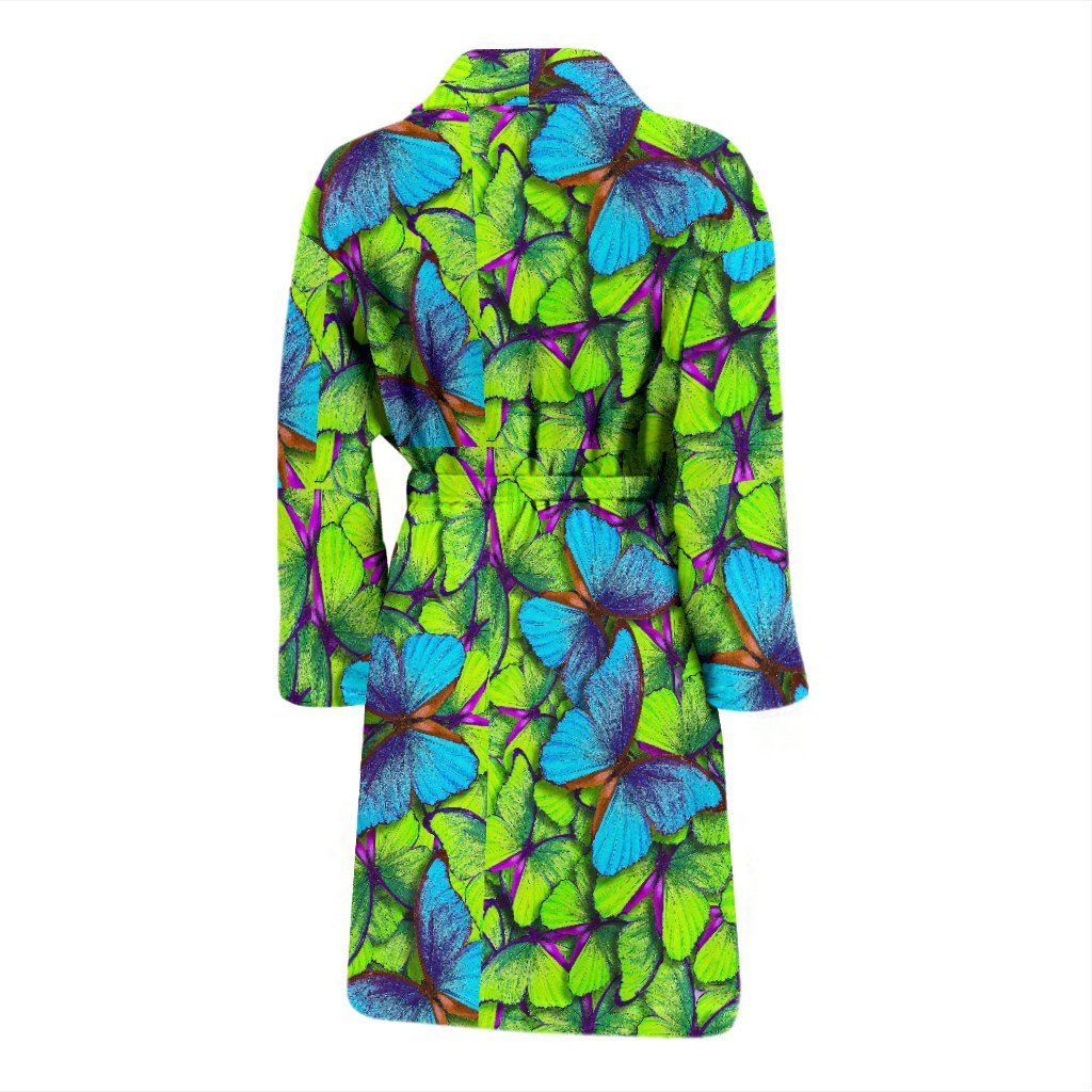 Green Blue Butterfly Pattern Print Men Long Robe-grizzshop