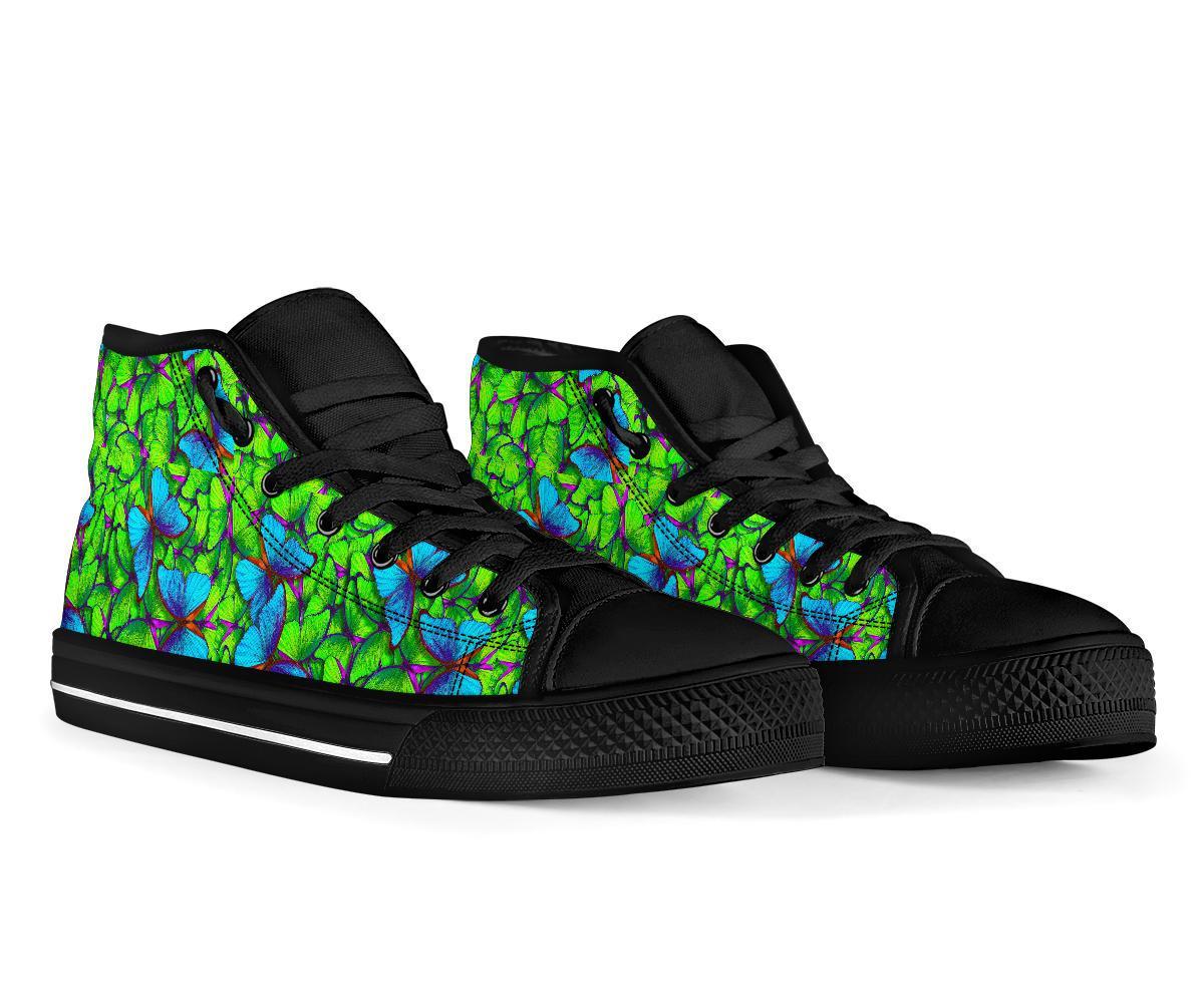 Green Blue Butterfly Pattern Print Men Women's High Top Shoes-grizzshop