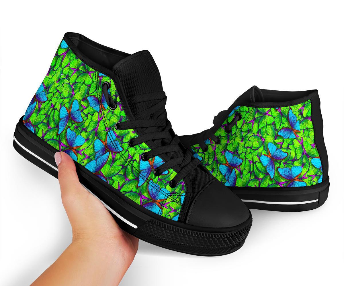 Green Blue Butterfly Pattern Print Men Women's High Top Shoes-grizzshop