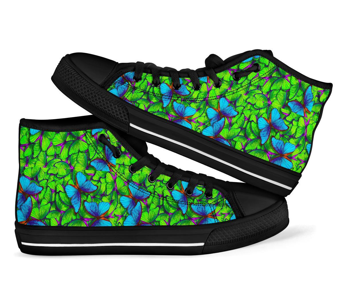 Green Blue Butterfly Pattern Print Men Women's High Top Shoes-grizzshop