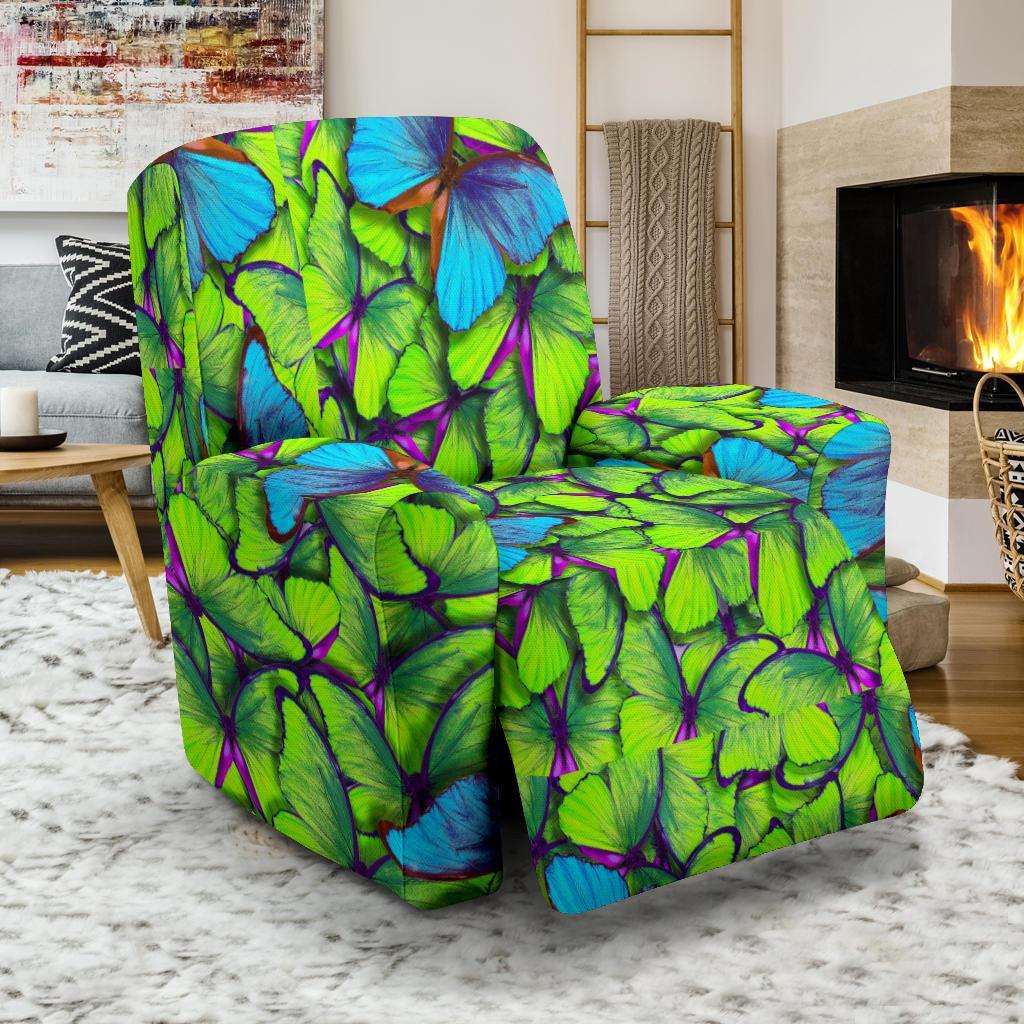 Green Blue Butterfly Pattern Print Recliner Cover-grizzshop