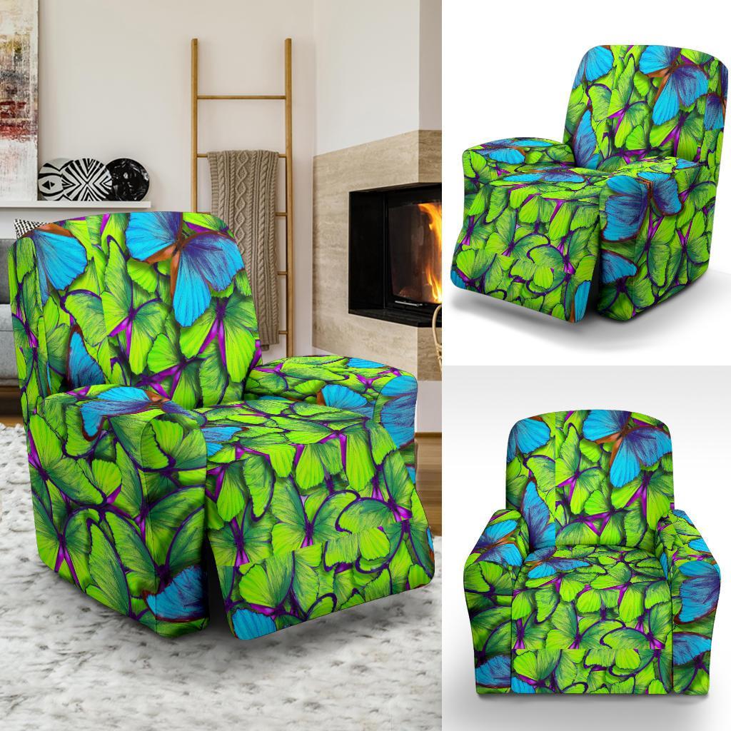 Green Blue Butterfly Pattern Print Recliner Cover-grizzshop