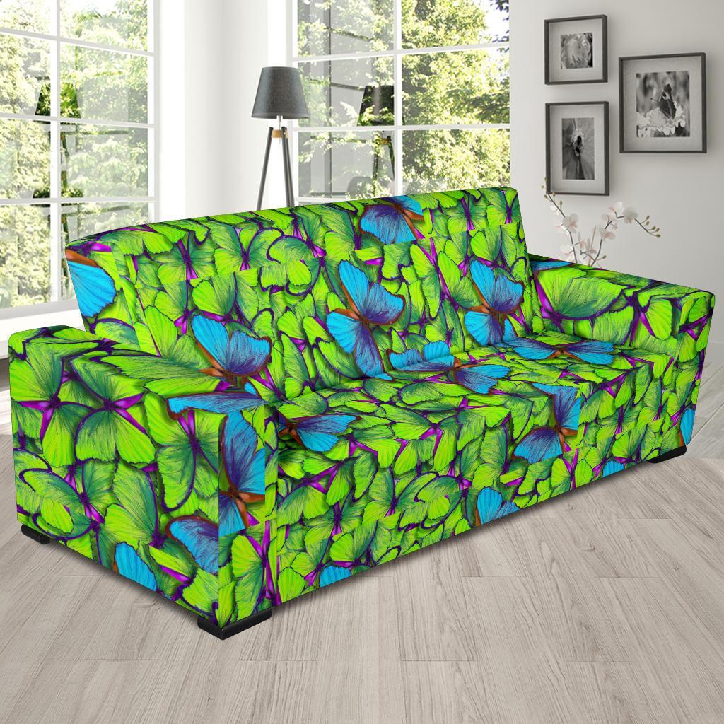 Green Blue Butterfly Pattern Print Sofa Covers-grizzshop