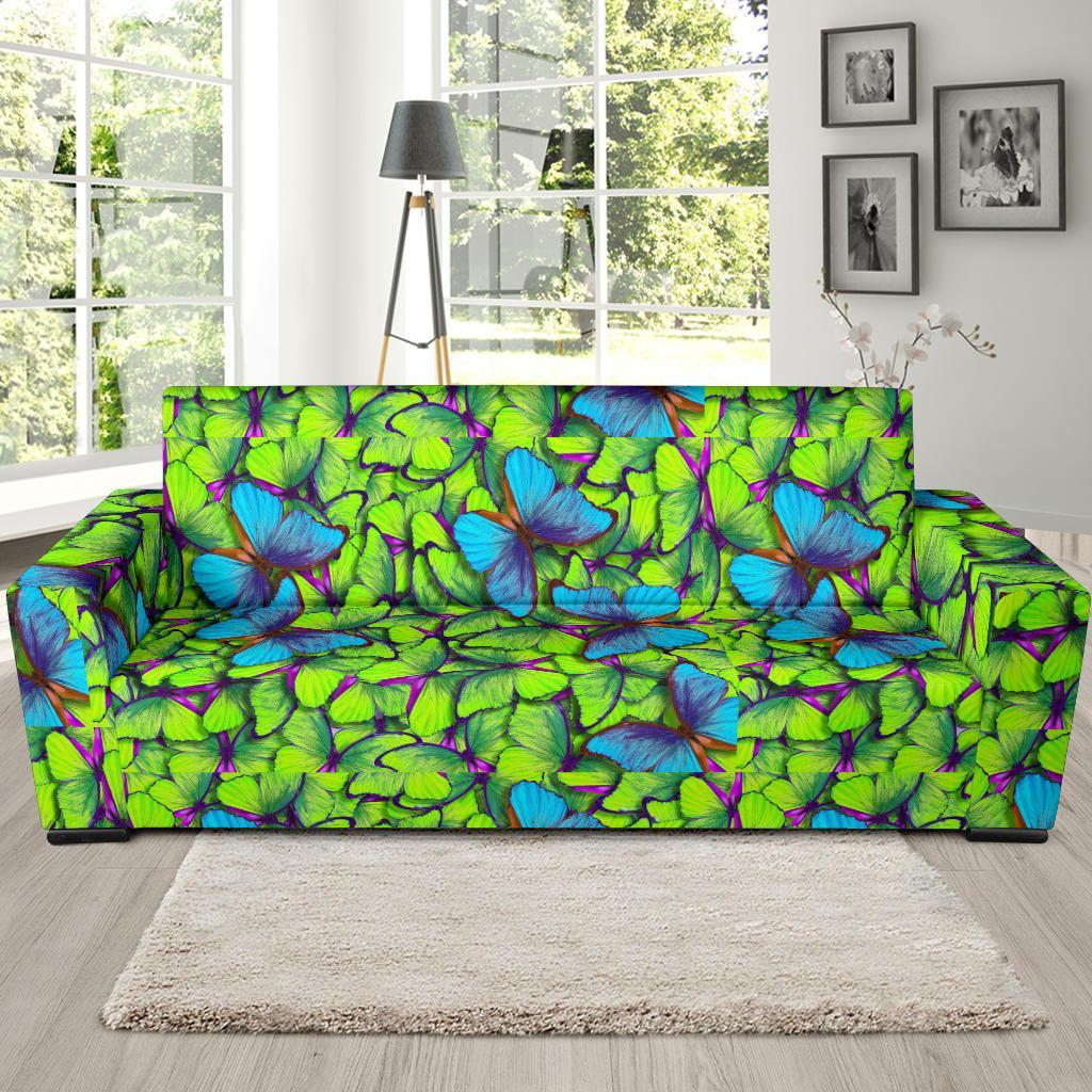 Green Blue Butterfly Pattern Print Sofa Covers-grizzshop