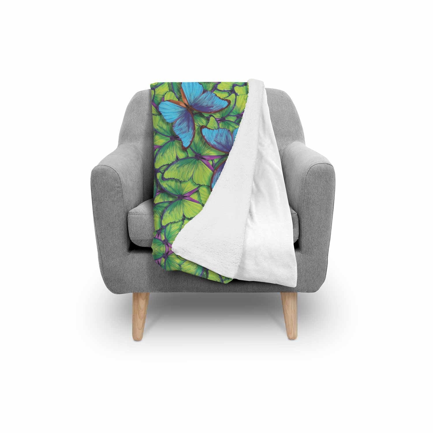 Green Blue Butterfly Pattern Print Throw Blanket-grizzshop